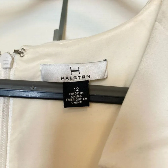 NWT Halston Women's White V Neck Flutter Short Sleeve Maxi Long Dress Size 12 - Picture 6 of 10
